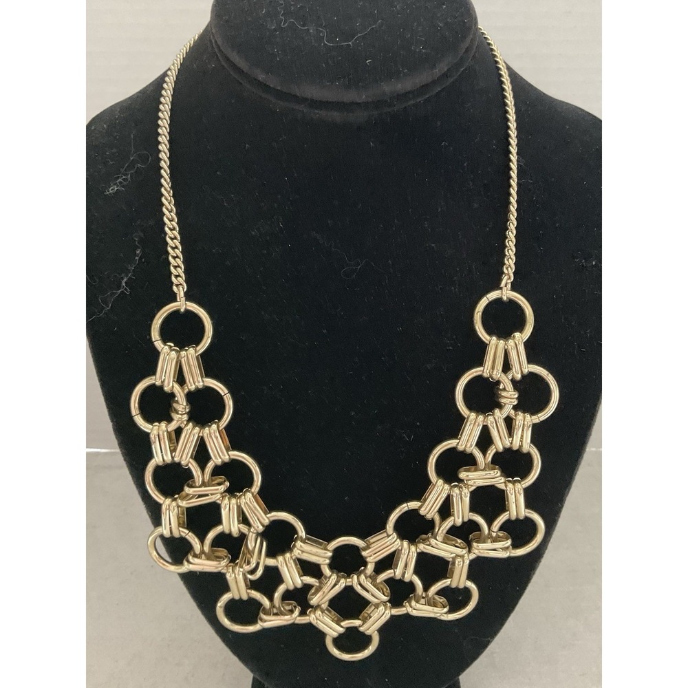 Vintage Talbots gold-tone interlocking ring statement bib necklace Estate Jewelr